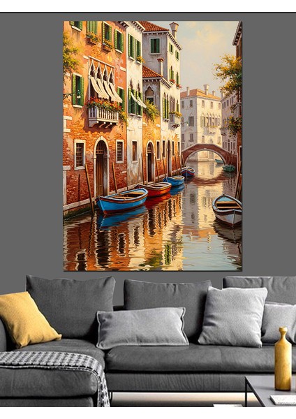 Italya Sokak Yaşamı Manzarası Dekoratif Kanvas - Mdf Ahşap Tablo