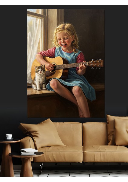 Gitar Çalan Kız Çocuk Dekoratif Kanvas - Mdf Ahşap Tablo indirimleri