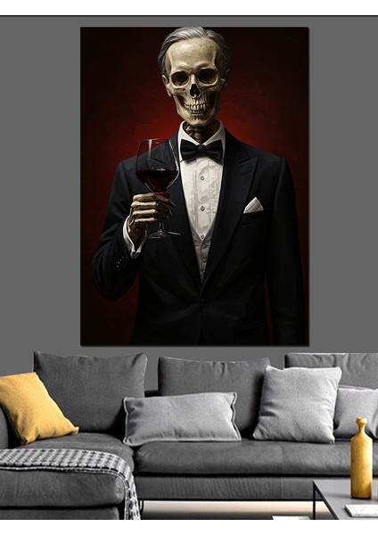 Şık Takım Elbiseli Iskelet Portresi Dekoratif Kanvas - Mdf Ahşap Tablo