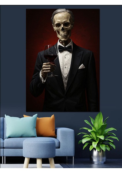Şık Takım Elbiseli Iskelet Portresi Dekoratif Kanvas - Mdf Ahşap Tablo modelleri