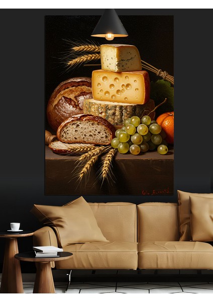 Peynir Ekmek Üzüm Tabağı Dekoratif Kanvas - Mdf Ahşap Tablo