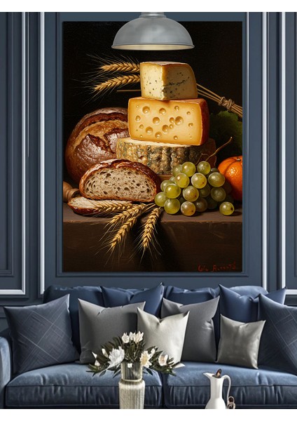 Peynir Ekmek Üzüm Tabağı Dekoratif Kanvas - Mdf Ahşap Tablo modelleri