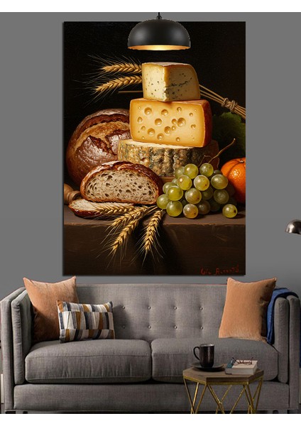 Peynir Ekmek Üzüm Tabağı Dekoratif Kanvas - Mdf Ahşap Tablo fırsatları