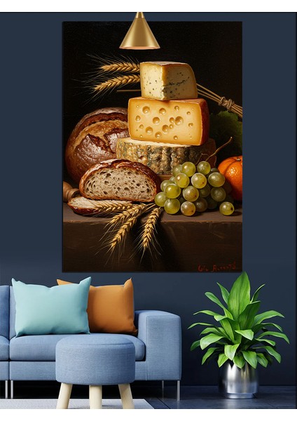 Peynir Ekmek Üzüm Tabağı Dekoratif Kanvas - Mdf Ahşap Tablo indirimleri