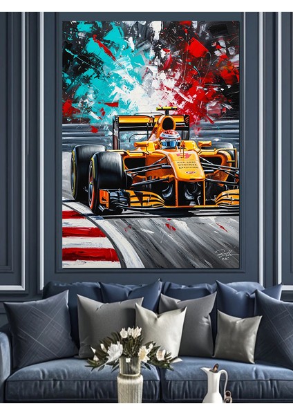 Yüksek Hızlı Araba Yarışı Neon Dekoratif Kanvas - Mdf Ahşap Tablo