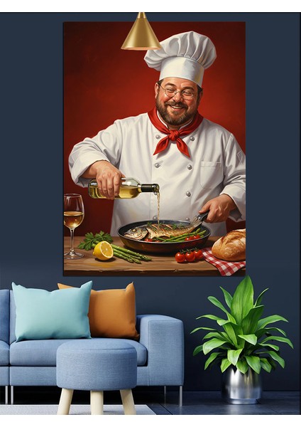 Aşçı Şef Mutfakta Çalışıyor Dekoratif Kanvas - Mdf Ahşap Tablo