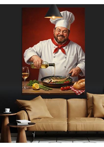 Aşçı Şef Mutfakta Çalışıyor Dekoratif Kanvas - Mdf Ahşap Tablo fiyatları