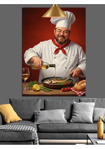 Aşçı Şef Mutfakta Çalışıyor Dekoratif Kanvas - Mdf Ahşap Tablo modelleri