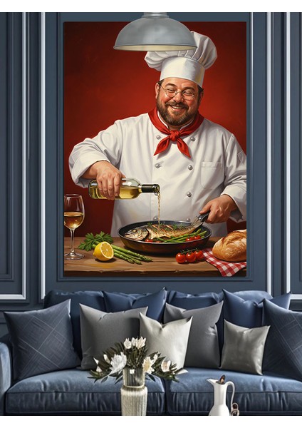 Aşçı Şef Mutfakta Çalışıyor Dekoratif Kanvas - Mdf Ahşap Tablo fırsatları