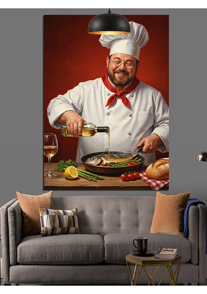 Aşçı Şef Mutfakta Çalışıyor Dekoratif Kanvas - Mdf Ahşap Tablo indirimleri