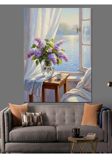 Vazoda Çiçekler Pencere Dekoratif Kanvas - Mdf Ahşap Tablo