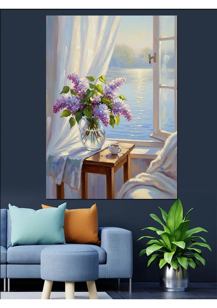 Vazoda Çiçekler Pencere Dekoratif Kanvas - Mdf Ahşap Tablo fırsatları
