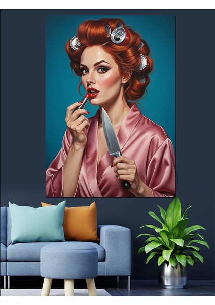 Saç Bigudili Retro Kadın Dekoratif Kanvas - Mdf Ahşap Tablo