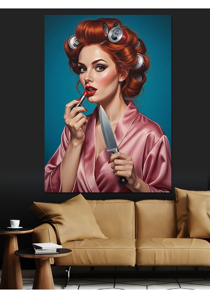 Saç Bigudili Retro Kadın Dekoratif Kanvas - Mdf Ahşap Tablo fiyatları