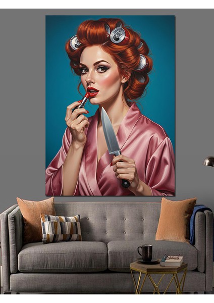 Saç Bigudili Retro Kadın Dekoratif Kanvas - Mdf Ahşap Tablo modelleri