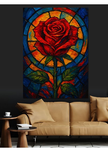 Mavi Kırmızı Gül Çiçeği Dekoratif Kanvas - Mdf Ahşap Tablo fiyatları