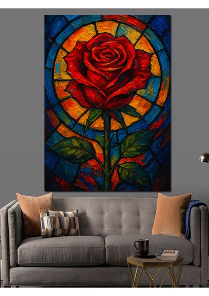 Mavi Kırmızı Gül Çiçeği Dekoratif Kanvas - Mdf Ahşap Tablo modelleri