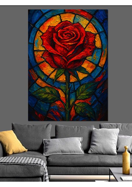 Mavi Kırmızı Gül Çiçeği Dekoratif Kanvas - Mdf Ahşap Tablo fırsatları