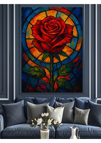 Mavi Kırmızı Gül Çiçeği Dekoratif Kanvas - Mdf Ahşap Tablo indirimleri