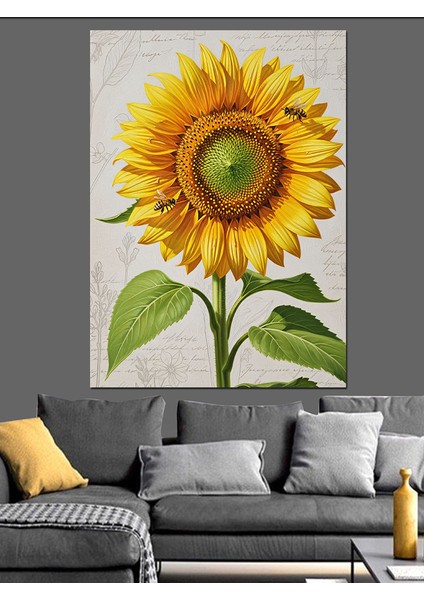 Büyük Ayçiçeği Sarı Çiçek Dekoratif Kanvas - Mdf Ahşap Tablo