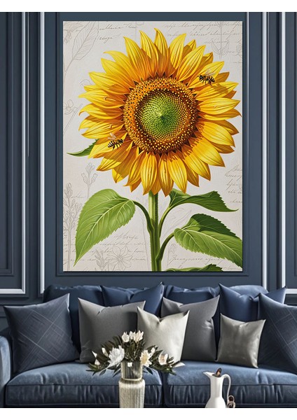 Büyük Ayçiçeği Sarı Çiçek Dekoratif Kanvas - Mdf Ahşap Tablo fiyatları
