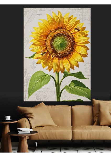 Büyük Ayçiçeği Sarı Çiçek Dekoratif Kanvas - Mdf Ahşap Tablo fırsatları