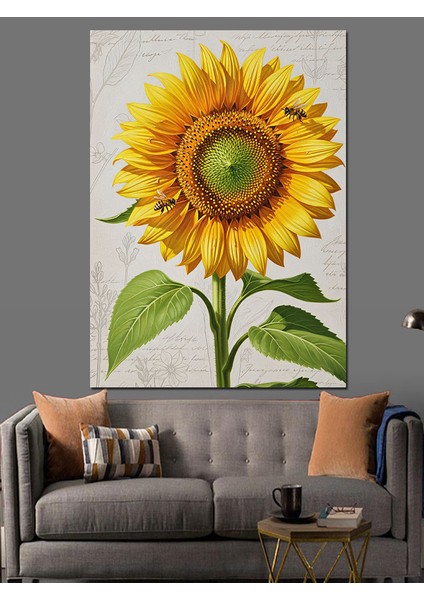 Büyük Ayçiçeği Sarı Çiçek Dekoratif Kanvas - Mdf Ahşap Tablo indirimleri