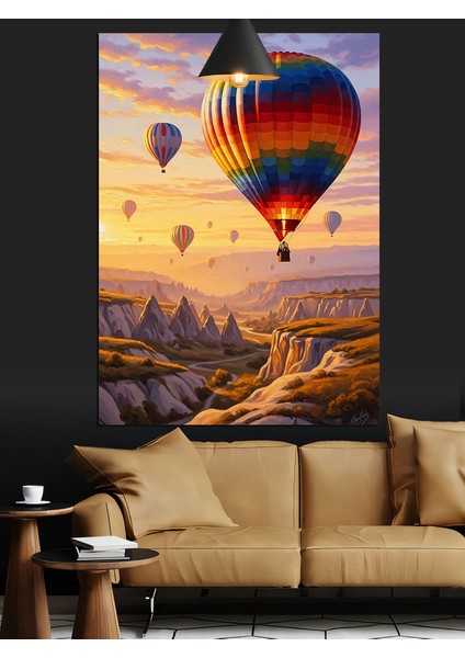 Renkli Sıcak Hava Balonu Uçuşu Dekoratif Kanvas - Mdf Ahşap Tablo fiyatları