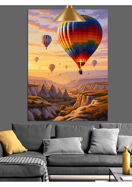 Renkli Sıcak Hava Balonu Uçuşu Dekoratif Kanvas - Mdf Ahşap Tablo modelleri