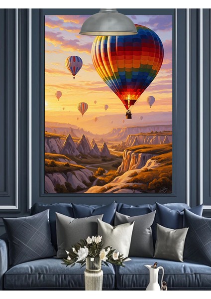 Renkli Sıcak Hava Balonu Uçuşu Dekoratif Kanvas - Mdf Ahşap Tablo fırsatları