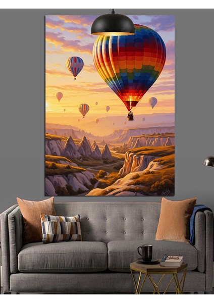 Renkli Sıcak Hava Balonu Uçuşu Dekoratif Kanvas - Mdf Ahşap Tablo indirimleri