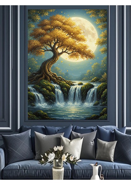 Şelale Gün Batımı Ağaç Manzarası Dekoratif Kanvas - Mdf Ahşap Tablo indirimleri