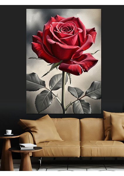 Kırmızı Gül Siyah Beyaz Dekoratif Kanvas - Mdf Ahşap Tablo