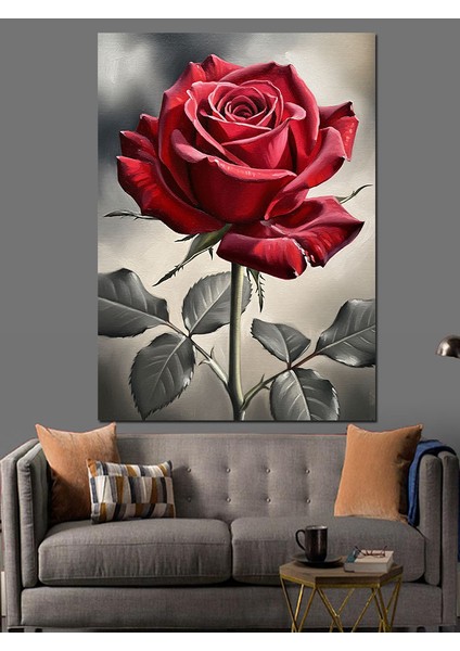 Kırmızı Gül Siyah Beyaz Dekoratif Kanvas - Mdf Ahşap Tablo fiyatları