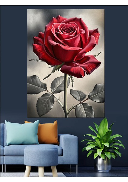 Kırmızı Gül Siyah Beyaz Dekoratif Kanvas - Mdf Ahşap Tablo indirimleri