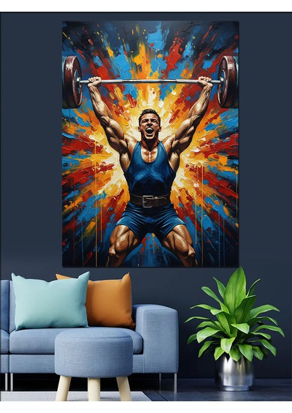 Parlak Işık Yükselen Halterci Dekoratif Kanvas - Mdf Ahşap Tablo