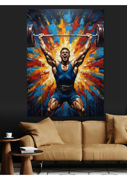 Parlak Işık Yükselen Halterci Dekoratif Kanvas - Mdf Ahşap Tablo fiyatları