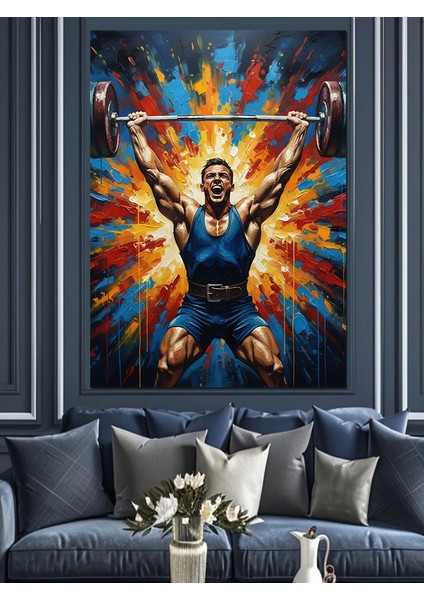 Parlak Işık Yükselen Halterci Dekoratif Kanvas - Mdf Ahşap Tablo indirimleri