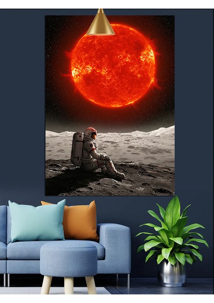 Kırmızı Güneşe Bakan Astronot Dekoratif Kanvas - Mdf Ahşap Tablo fiyatları