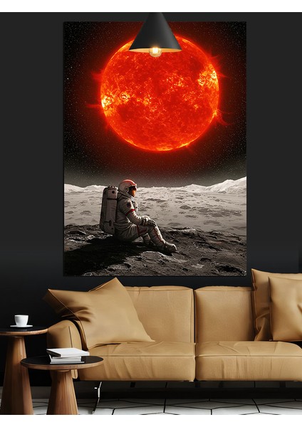 Kırmızı Güneşe Bakan Astronot Dekoratif Kanvas - Mdf Ahşap Tablo modelleri