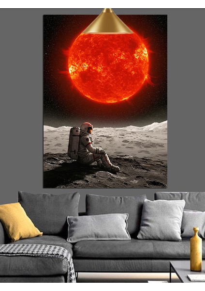Kırmızı Güneşe Bakan Astronot Dekoratif Kanvas - Mdf Ahşap Tablo fırsatları