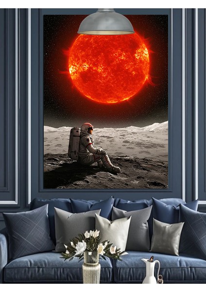 Kırmızı Güneşe Bakan Astronot Dekoratif Kanvas - Mdf Ahşap Tablo indirimleri