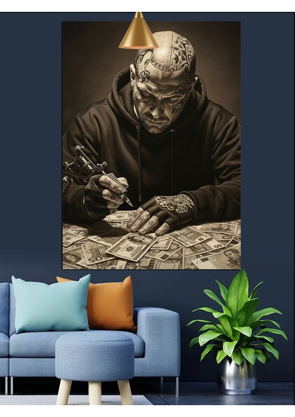 Dövmeci Adam Dekoratif Kanvas - Mdf Ahşap Tablo