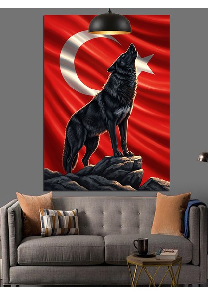 Kurt Türk Bayrağı Silüeti Dekoratif Kanvas - Mdf Ahşap Tablo
