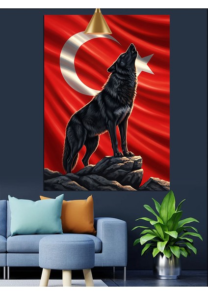 Kurt Türk Bayrağı Silüeti Dekoratif Kanvas - Mdf Ahşap Tablo fiyatları