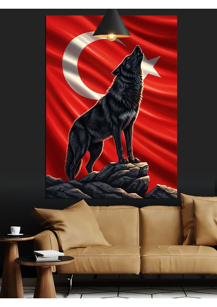 Kurt Türk Bayrağı Silüeti Dekoratif Kanvas - Mdf Ahşap Tablo modelleri