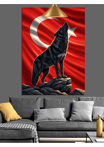 Kurt Türk Bayrağı Silüeti Dekoratif Kanvas - Mdf Ahşap Tablo fırsatları