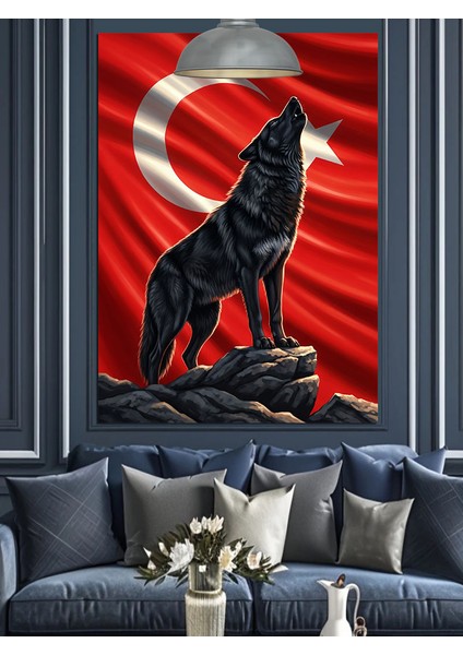 Kurt Türk Bayrağı Silüeti Dekoratif Kanvas - Mdf Ahşap Tablo indirimleri