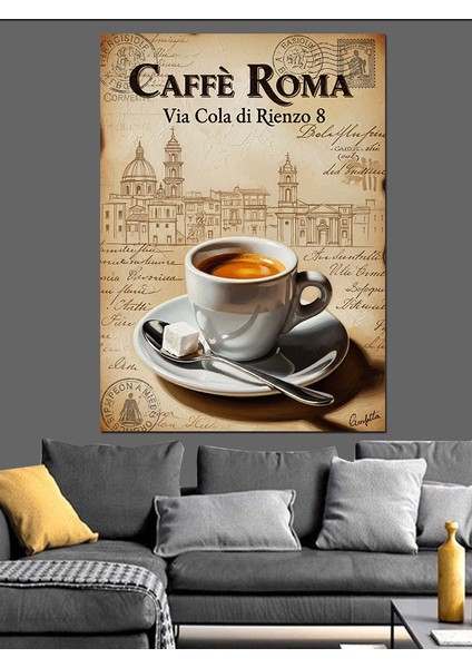 Caffe Roma Kahve Kupası Afiş Dekoratif Kanvas - Mdf Ahşap Tablo modelleri