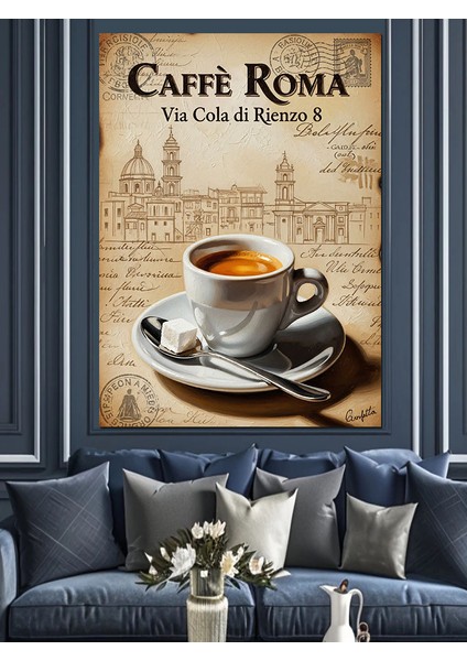 Caffe Roma Kahve Kupası Afiş Dekoratif Kanvas - Mdf Ahşap Tablo fırsatları